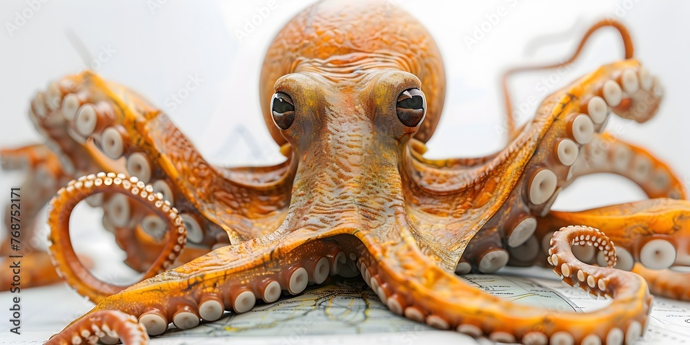 Fototapeta premium Curious Alien Octopus Exploring Earthly Waters on Isolated White Background