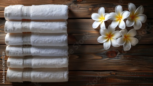 Stack of White Towels on Wooden Table