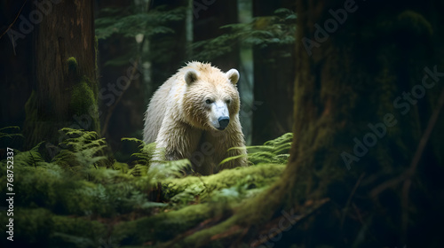 Forest Ghost, A Bear in Canadian Rainforests. Generated AI