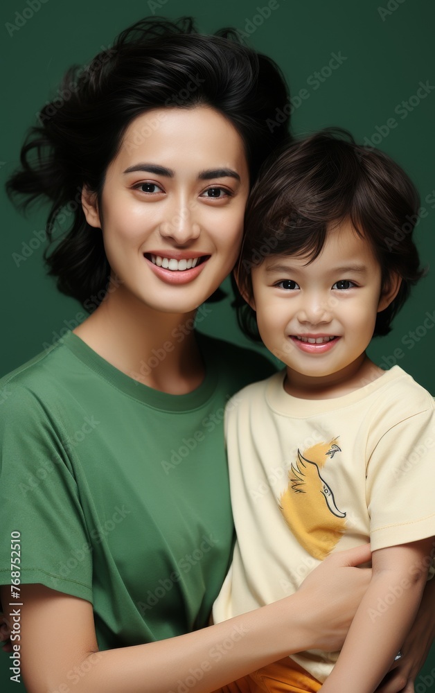 A woman and a child are smiling for the camera A woman and a child are smiling for the camera