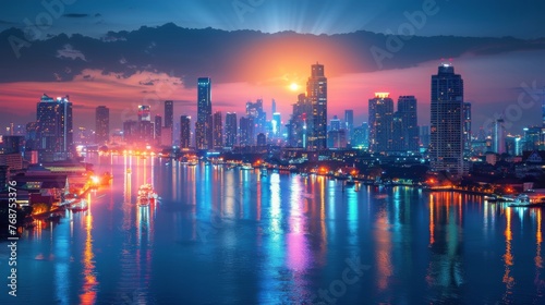 Glowing City Skyline at Night