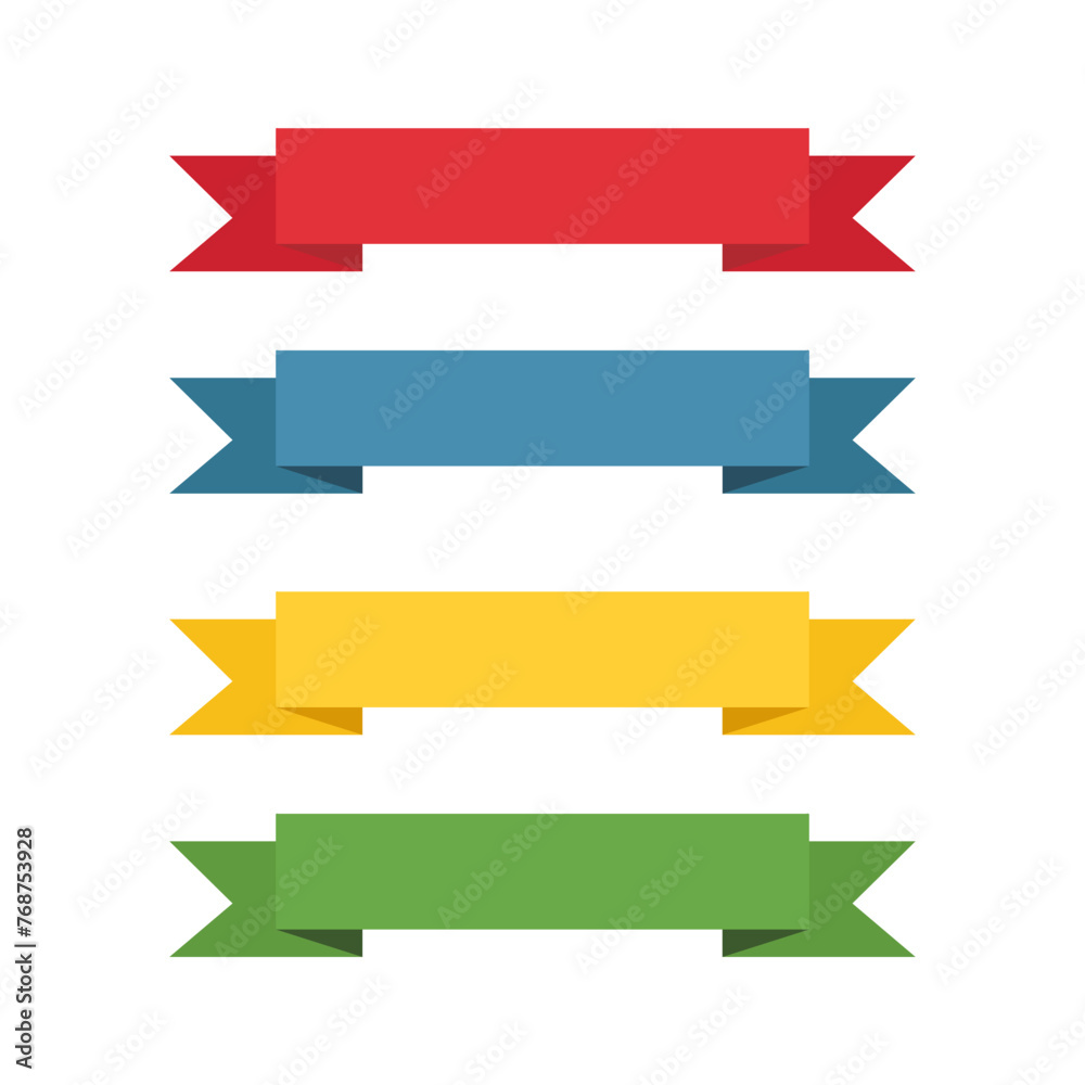 Flat ribbons banners. Ribbons in flat design. Vector set of colorful ribbons