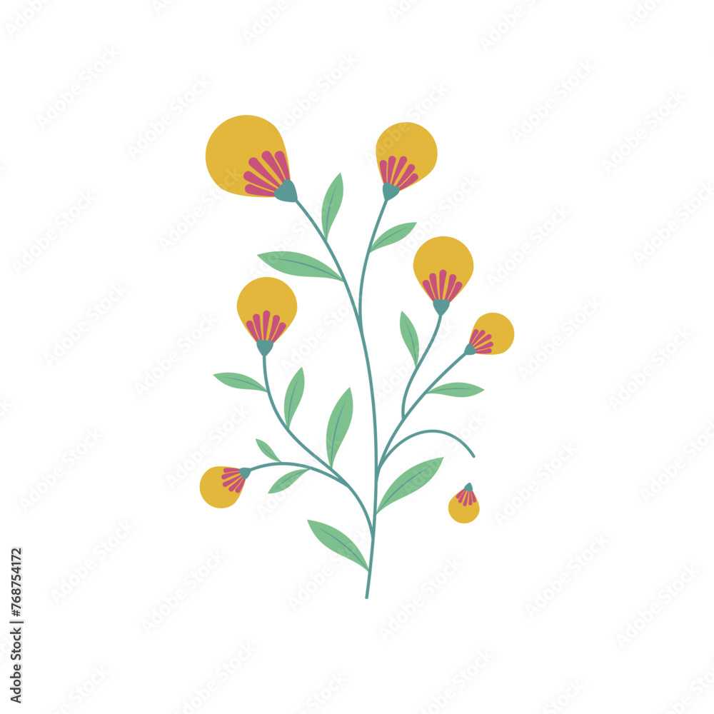 Garden flower, plants ,botanical ,vector fashion, fabric, wallpaper prints on green mint background color. Simple flower. Spring or Summer blossom forest flat icon