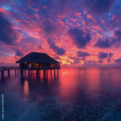 Sunset Hut on Water © olegganko