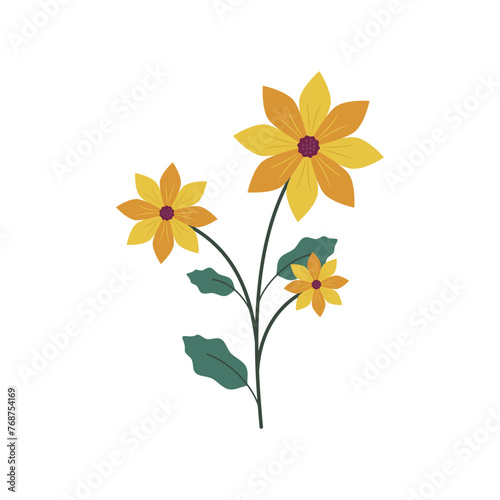 Garden flower, plants ,botanical ,vector fashion, fabric, wallpaper prints on green mint background color. Simple flower. Spring or Summer blossom forest flat icon