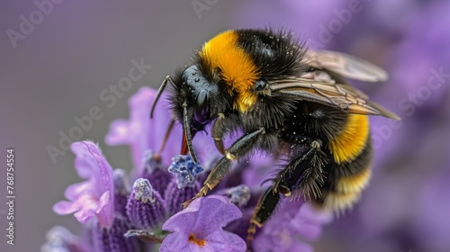 Bee Pollinating on Purple Flower