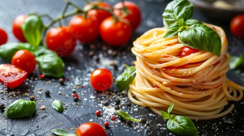Plate of Spaghetti With Tomatoes and Basil