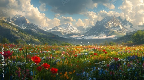 Field of Yellow Flowers Under Cloudy Sky