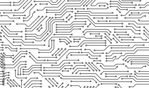 Motherboard seamless pattern or computer circuit board, vector background of microchip texture. Motherboard or circuit board pattern or computer chip technology or chipset processor geometric lines