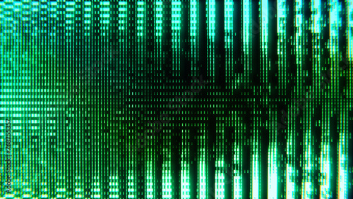 Abstract tech background. Retro green monochrome phosphor monitor display with pixel sorting glitch effect