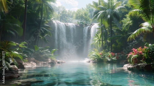 Majestic Waterfall in Rock-Enclosed Pool