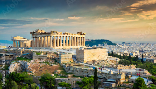 Parthenon on the Acropolis in Athens, Greece. Generative AI.