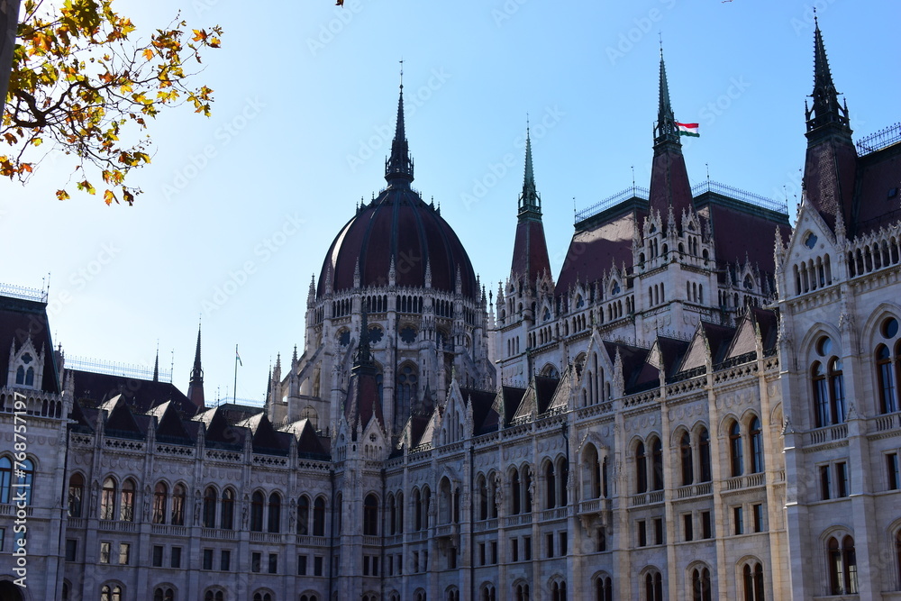 Budapest, Hungary - Oct 23, 2021: The Hungarian Parliament Building. The Parliament of Budapest is the seat of the National Assembly of Hungary, a notable landmark of Hungary. This was during Covid 19