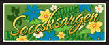 Soccsksargen administrative area in Philippines. Vector travel plate, vintage tin sign, retro vacation postcard or journey signboard. Old plaque with blooming flowers and map of Region