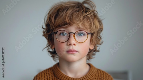 Little Boy Wearing Glasses Looking at Camera