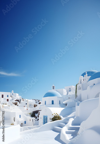 Griechenland, Stadt mit weißen Häusern, hochformat, Social Media, erstellt mit generativer KI