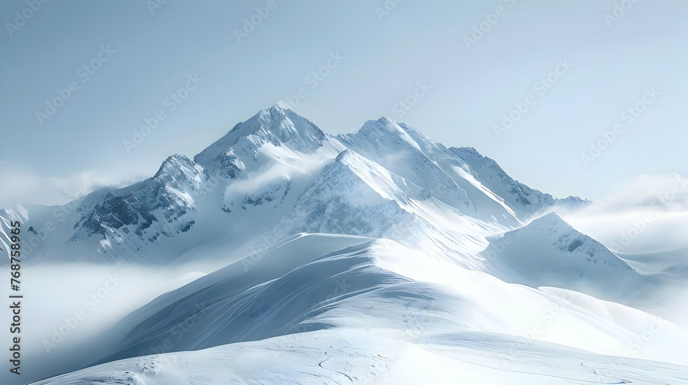 Minimalist photography of snowy mountains. High-resolution