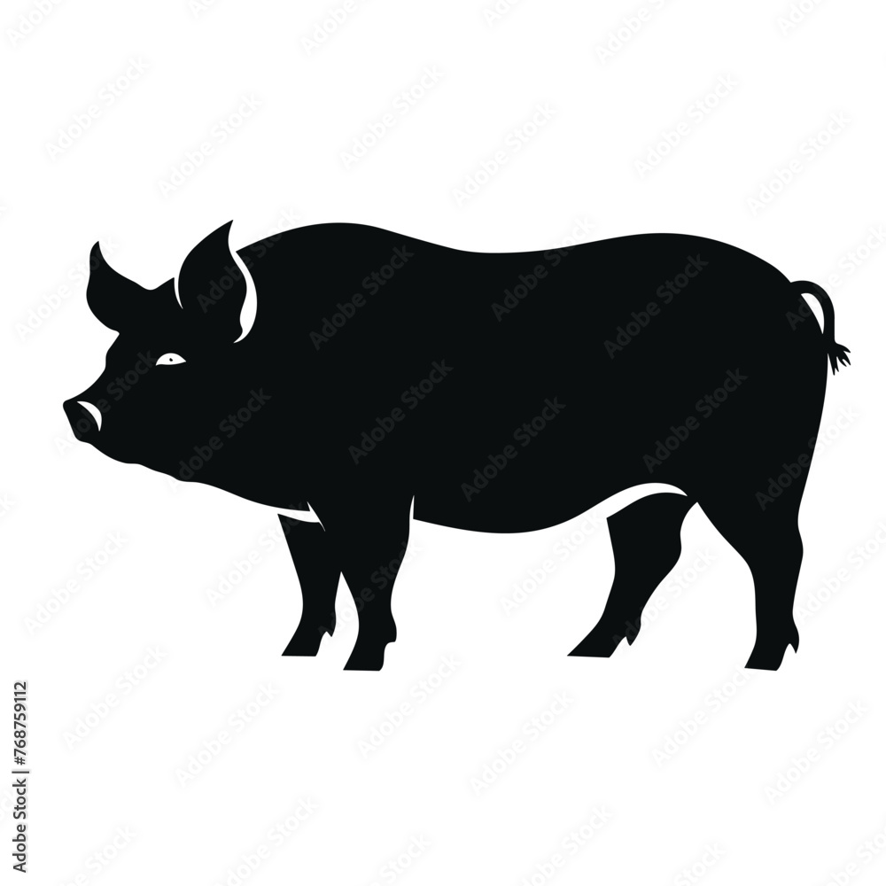 Fototapeta premium Pig black icon on white background. Pig silhouette