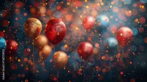 Red and Gold Balloons Floating in Air