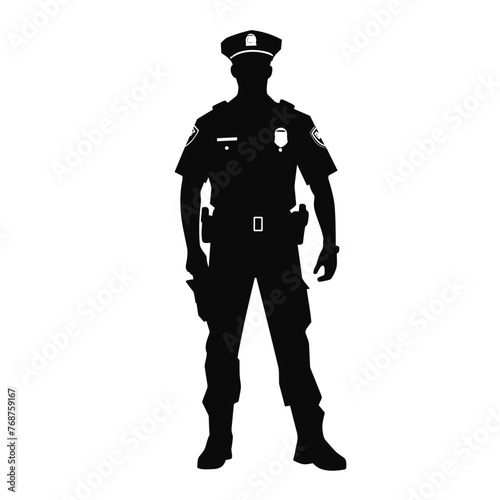Police officer black icon on white background. Police officer silhouette