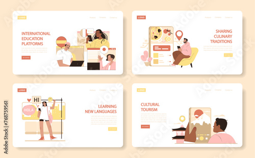 Global Learning and Cuisine Set. Vector illustration.