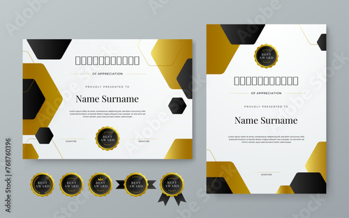 Black white and gold certificate of corporate luxury and modern template. For corporate, achievement, diploma, award, graduation, completion, appreciation, acknowledgement, recognition etc