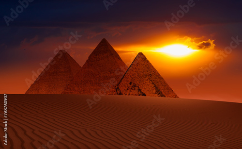 Giza Pyramid Complex at amazing sunset - Cairo  Egypt