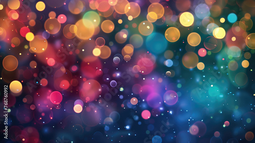 Multicolor bokeh, raining light, blurry lights, blurry background, rainbow confettis on a black background, colorful, night lights, city lights, haze, depth of field, round bokeh, circle bokeh 