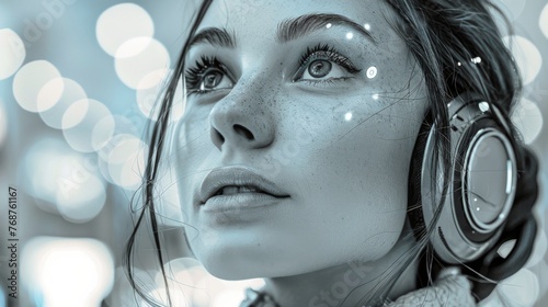 Woman Listening to Music With Headphones