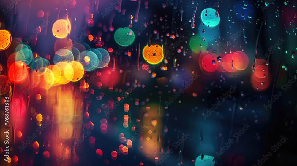 Multicolor bokeh, raining light, blurry lights, blurry background, rainbow confettis on a black background, colorful, night lights, city lights, haze, depth of field, round bokeh, circle bokeh  - obrazy, fototapety, plakaty 