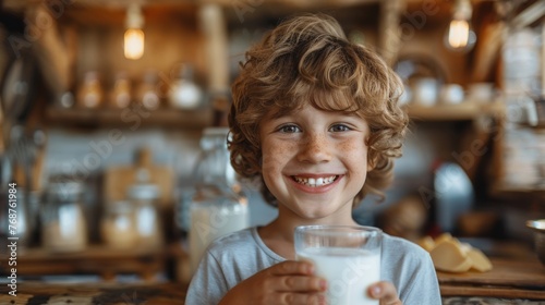Young Boy Holding Glass of Milk