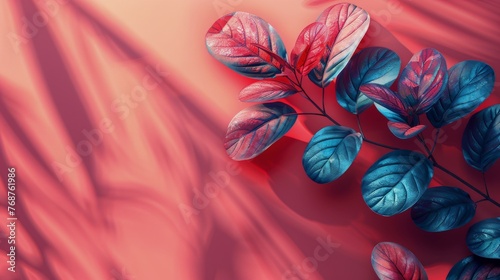 Green Leaves on Red Surface