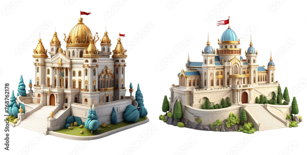 Obraz premium set of royal palace isolated on transparent background
