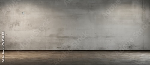 An interior space with a concrete wall and floor, creating a minimalistic and industrial ambiance. The room is devoid of furniture or decor, emphasizing the raw and textured surfaces. © Emin