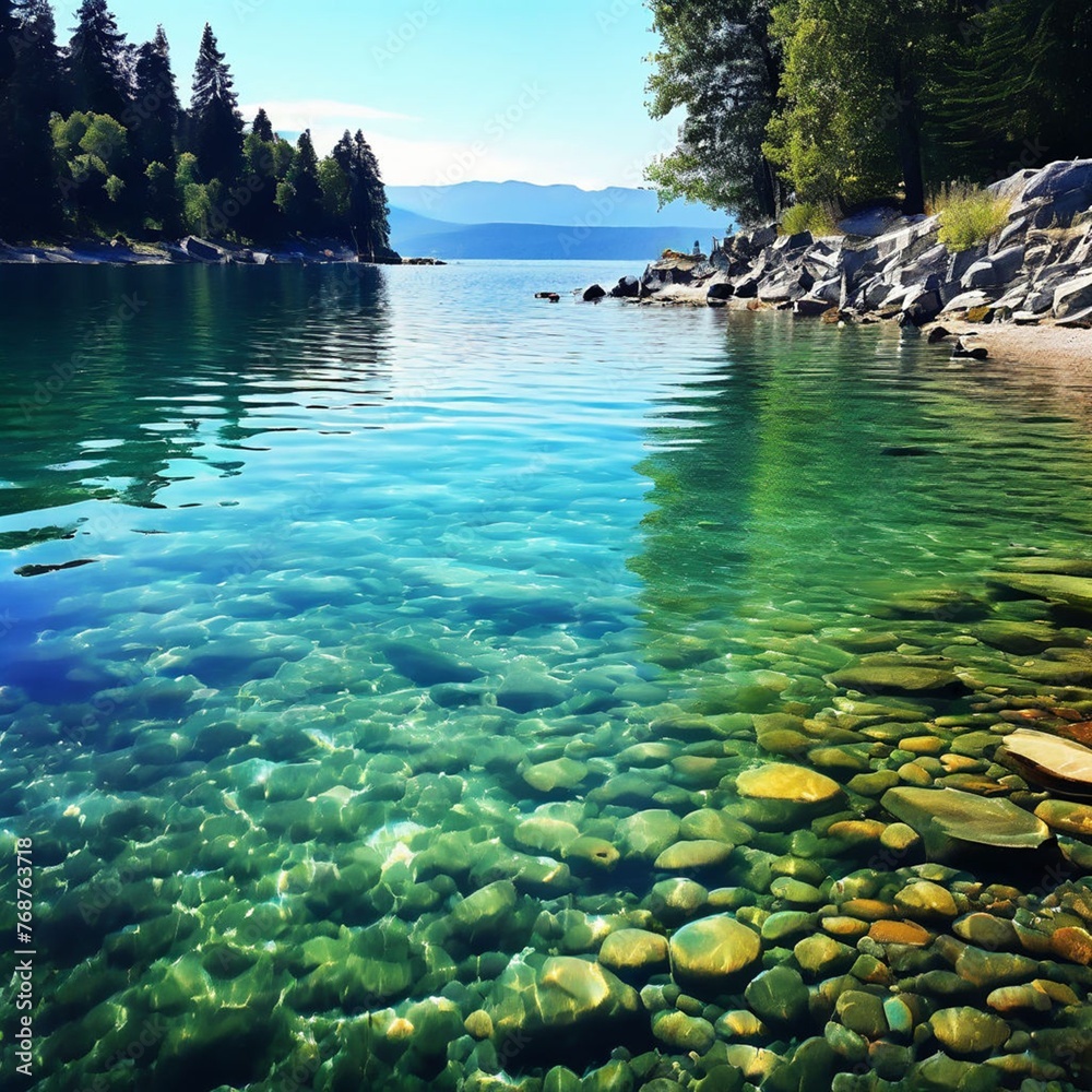 Crystal clear water of the lake.
