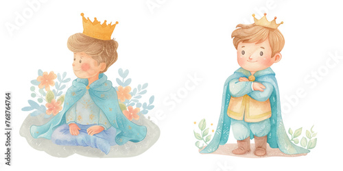 cute prince watercolour vector illustration