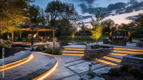 Illuminated Patio Steps at Night