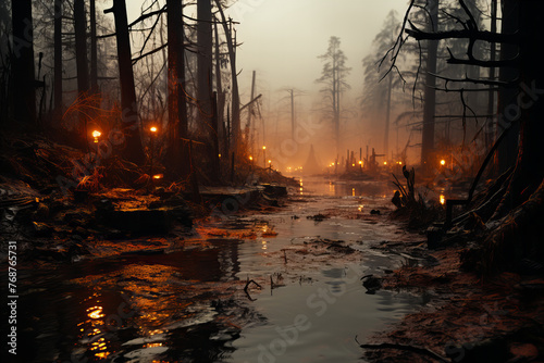 Eerie Swamp Illuminated by Mystic Lights: A Fantasy Scene Banner