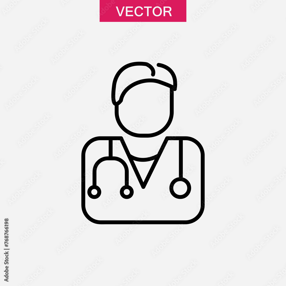 Fototapeta premium Male doctor line icon, vector flat simple illustration on white background..eps