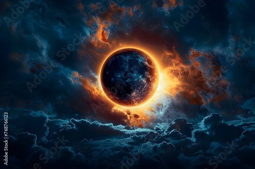 Spectacular Solar Eclipse: Breathtaking image capturing the beauty of a total solar eclipse against a darkened sky. photo