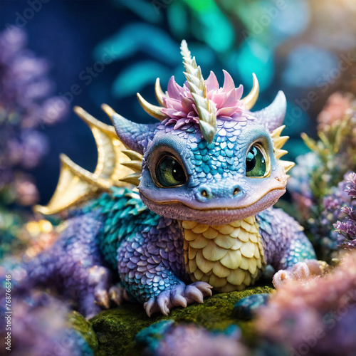 Cute colorful shiny baby dragon - AI generated  © Nélia Cruz