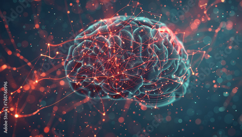 Stylized digital representation of a human brain with glowing neural connections.