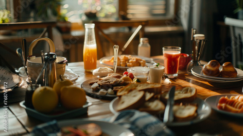 Morning light graces a wholesome breakfast spread to start the day with nurturing warmth.