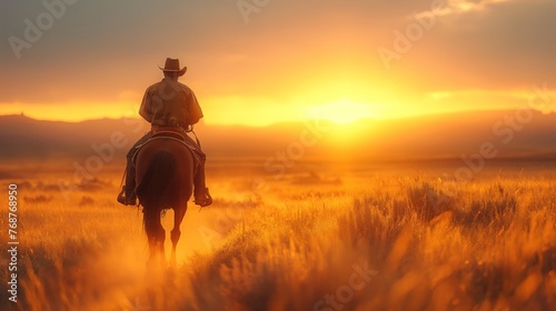 Man Riding Horse Through Wheat Field © Ilugram