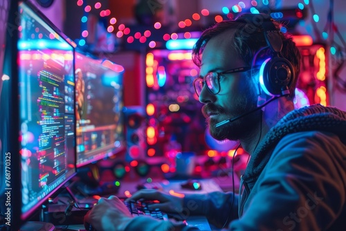Professional Photography of a Gaming Streamer Immersed in an Intense Gaming Session  Generative AI