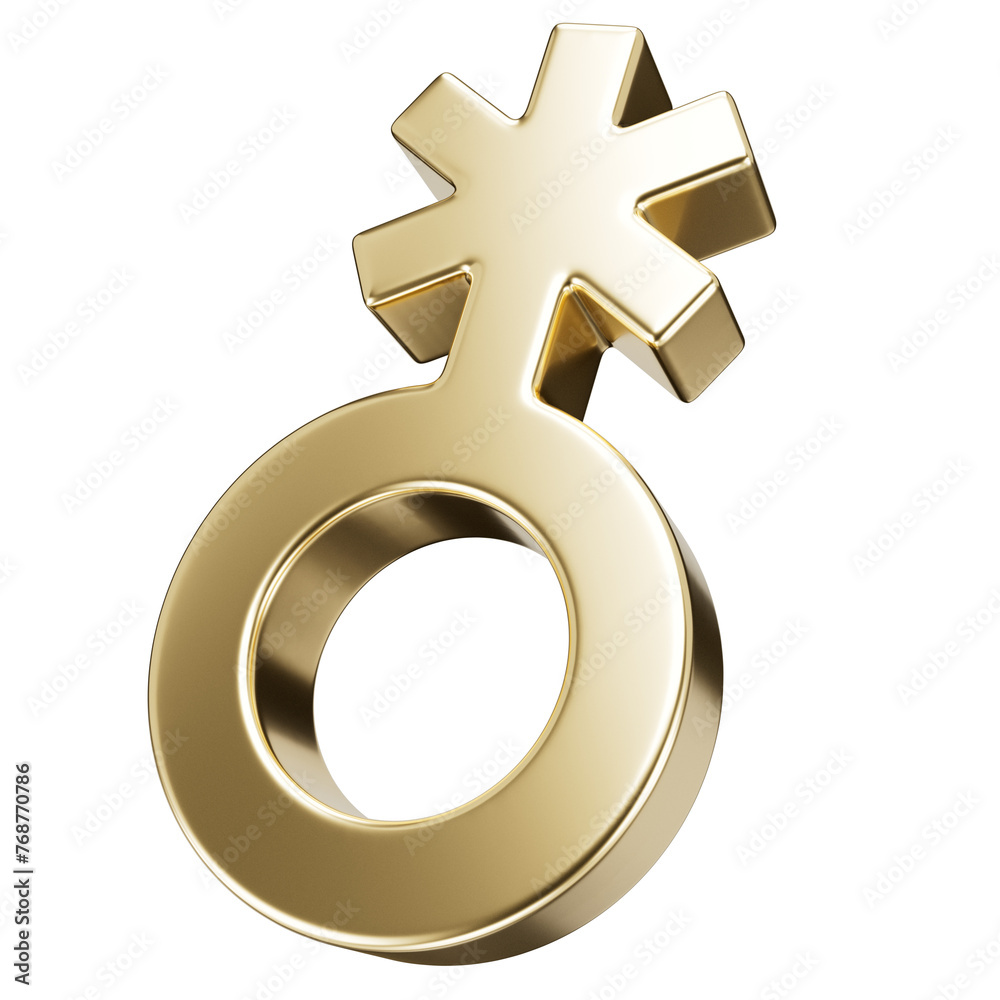 Non-binary 3d icon with metal texture. Golden gender diversity sign isolated on transparent background. Non-binary 3d icon with metal texture. Golden gender diversity sign isolated on transparent background.