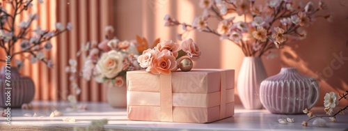 romantic allure of a sunset with a split background transitioning from warm pastel hues of peach and apricot to soft lavender and dusty rose.