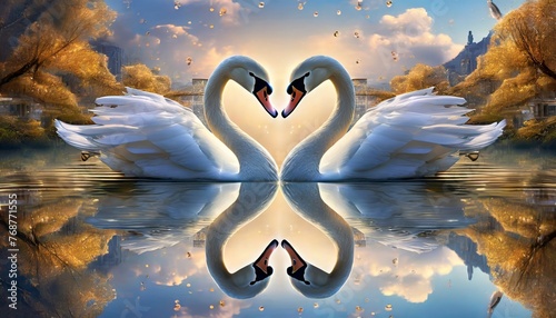 two swans in the lake photo