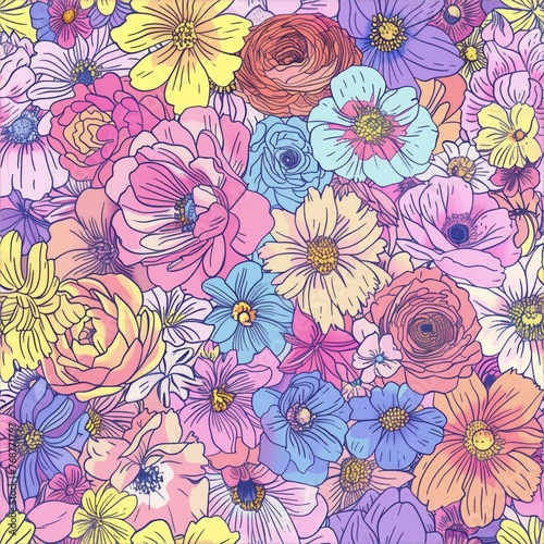 Energetic Springtime Hand-Drawn Floral Pattern © Tadeusz