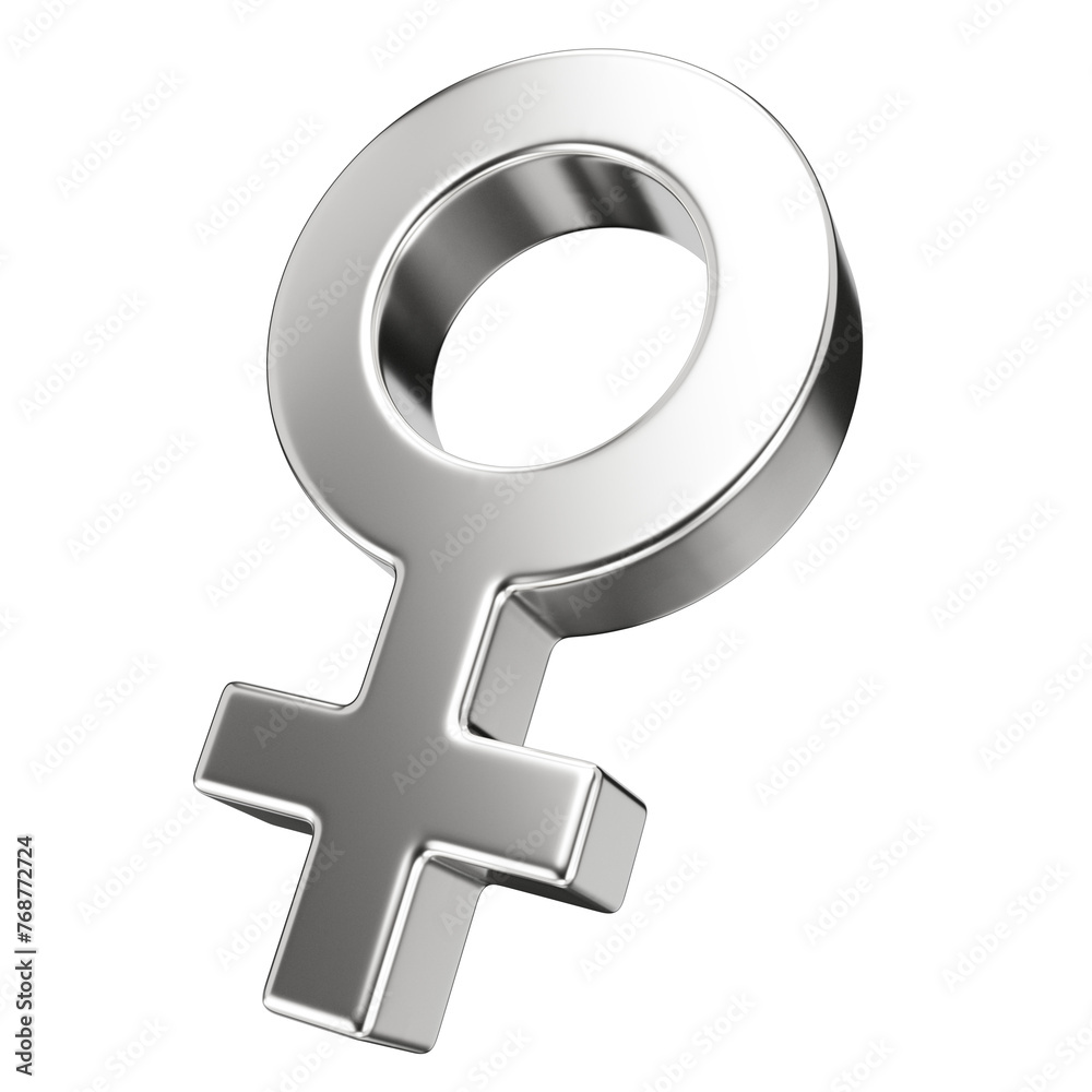 Chrome female symbol. 3d icon with metal texture. Gender diversity symbol isolated on transparent background. Chrome female symbol. 3d icon with metal texture. Gender diversity symbol isolated on transparent background.